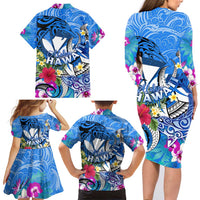 Aloha Hawaii Family Matching Long Sleeve Bodycon Dress and Hawaiian Shirt Dolphins and Fish Hook Hibiscus DT02 - Polynesian Pride
