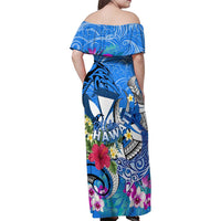 Aloha Hawaii Family Matching Off Shoulder Maxi Dress and Hawaiian Shirt Dolphins and Fish Hook Hibiscus DT02 - Polynesian Pride