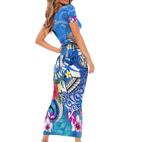 Aloha Hawaii Family Matching Short Sleeve Bodycon Dress and Hawaiian Shirt Dolphins and Fish Hook Hibiscus DT02 - Polynesian Pride