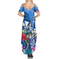 Aloha Hawaii Family Matching Summer Maxi Dress and Hawaiian Shirt Dolphins and Fish Hook Hibiscus DT02 - Polynesian Pride