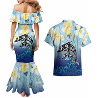 Mother And Baby Dolphins Couples Matching Mermaid Dress and Hawaiian Shirt Hawaii Hibiscus DT02 - Polynesian Pride