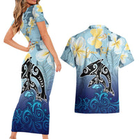 Mother And Baby Dolphins Couples Matching Short Sleeve Bodycon Dress and Hawaiian Shirt Hawaii Hibiscus DT02 - Polynesian Pride