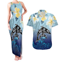 Mother And Baby Dolphins Couples Matching Tank Maxi Dress and Hawaiian Shirt Hawaii Hibiscus DT02 Blue - Polynesian Pride