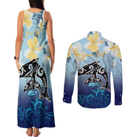Mother And Baby Dolphins Couples Matching Tank Maxi Dress and Long Sleeve Button Shirt Hawaii Hibiscus DT02 - Polynesian Pride