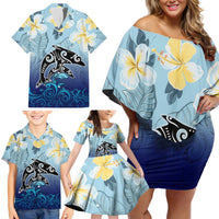 Mother And Baby Dolphins Family Matching Off Shoulder Short Dress and Hawaiian Shirt Hawaii Hibiscus DT02 - Polynesian Pride