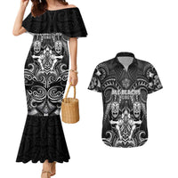 Personalized All Black Couples Matching Mermaid Dress and Hawaiian Shirt New Zealand Rugby Mascot Maori DT02 Black - Polynesian Pride