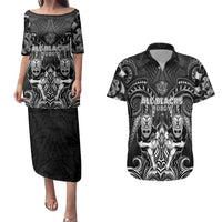 Personalized All Black Couples Matching Puletasi and Hawaiian Shirt New Zealand Rugby Mascot Maori DT02 Black - Polynesian Pride