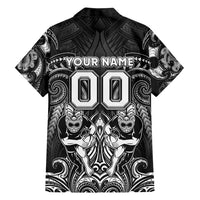 Personalized All Black Family Matching Off Shoulder Maxi Dress and Hawaiian Shirt New Zealand Rugby Mascot Maori DT02 - Polynesian Pride