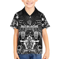 Personalized All Black Family Matching Off Shoulder Maxi Dress and Hawaiian Shirt New Zealand Rugby Mascot Maori DT02 Son's Shirt Black - Polynesian Pride