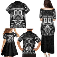 Personalized All Black Family Matching Puletasi and Hawaiian Shirt New Zealand Rugby Mascot Maori DT02 - Polynesian Pride