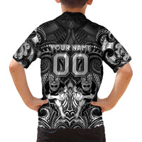 Personalized All Black Family Matching Tank Maxi Dress and Hawaiian Shirt New Zealand Rugby Mascot Maori DT02 - Polynesian Pride