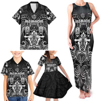 Personalized All Black Family Matching Tank Maxi Dress and Hawaiian Shirt New Zealand Rugby Mascot Maori DT02 - Polynesian Pride
