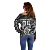 Personalized All Black Off Shoulder Sweater New Zealand Rugby Mascot Maori