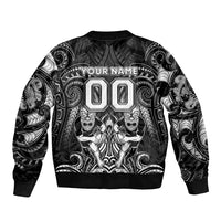 Personalized All Black Sleeve Zip Bomber Jacket New Zealand Rugby Mascot Maori