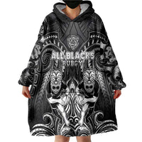 Personalized All Black Wearable Blanket Hoodie New Zealand Rugby Mascot Maori DT02 - Polynesian Pride