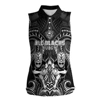Personalized All Black Women Sleeveless Polo Shirt New Zealand Rugby Mascot Maori DT02 Female Black - Polynesian Pride