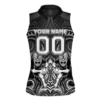 Personalized All Black Women Sleeveless Polo Shirt New Zealand Rugby Mascot Maori DT02 - Polynesian Pride