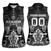 Personalized All Black Women Sleeveless Polo Shirt New Zealand Rugby Mascot Maori DT02 - Polynesian Pride