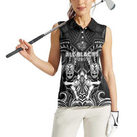 Personalized All Black Women Sleeveless Polo Shirt New Zealand Rugby Mascot Maori DT02 - Polynesian Pride