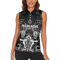 Personalized All Black Women Sleeveless Polo Shirt New Zealand Rugby Mascot Maori DT02 - Polynesian Pride