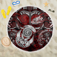 New Zealand Aotearoa Rugby Beach Blanket Maori Fern Tattoo Art DT02 One Size 150cm Red - Polynesian Pride