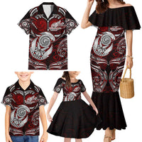 Personalized New Zealand Aotearoa Rugby Family Matching Mermaid Dress and Hawaiian Shirt Maori Fern Tattoo Art DT02 - Polynesian Pride