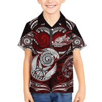 Personalized New Zealand Aotearoa Rugby Family Matching Off Shoulder Maxi Dress and Hawaiian Shirt Maori Fern Tattoo Art DT02 Son's Shirt Red - Polynesian Pride