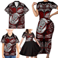 Personalized New Zealand Aotearoa Rugby Family Matching Short Sleeve Bodycon Dress and Hawaiian Shirt Maori Fern Tattoo Art DT02 - Polynesian Pride