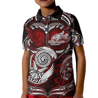 Personalized New Zealand Aotearoa Rugby Kid Polo Shirt Maori Fern Tattoo Art DT02 Kid Red - Polynesian Pride