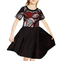 Personalized New Zealand Aotearoa Rugby Kid Short Sleeve Dress Maori Fern Tattoo Art DT02 - Polynesian Pride
