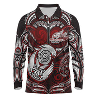 Personalized New Zealand Aotearoa Rugby Long Sleeve Polo Shirt Maori Fern Tattoo Art DT02 Red - Polynesian Pride