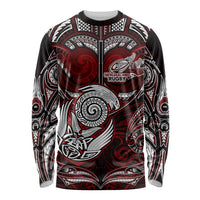 Personalized New Zealand Aotearoa Rugby Long Sleeve Shirt Maori Fern Tattoo Art DT02 Unisex Red - Polynesian Pride