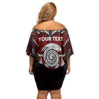Personalized New Zealand Aotearoa Rugby Off Shoulder Short Dress Maori Fern Tattoo Art DT02 - Polynesian Pride