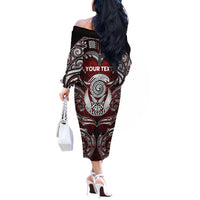 Personalized New Zealand Aotearoa Rugby Off The Shoulder Long Sleeve Dress Maori Fern Tattoo Art DT02 - Polynesian Pride