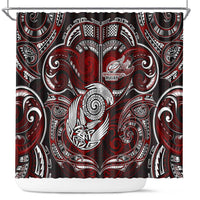 New Zealand Aotearoa Rugby Shower Curtain Maori Fern Tattoo Art DT02 Red - Polynesian Pride