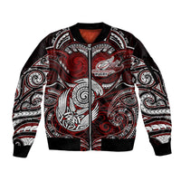 Personalized New Zealand Aotearoa Rugby Sleeve Zip Bomber Jacket Maori Fern Tattoo Art DT02 Unisex Red - Polynesian Pride