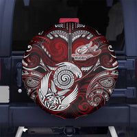 New Zealand Aotearoa Rugby Spare Tire Cover Maori Fern Tattoo Art DT02 No hole Red - Polynesian Pride