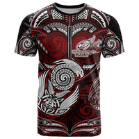 Personalized New Zealand Aotearoa Rugby T Shirt Maori Fern Tattoo Art DT02 Red - Polynesian Pride