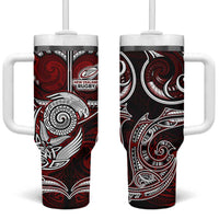 New Zealand Aotearoa Rugby Tumbler With Handle Maori Fern Tattoo Art DT02 One Size: 40 oz Red - Polynesian Pride