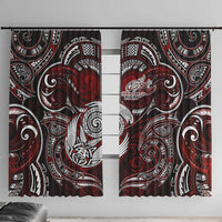 New Zealand Aotearoa Rugby Window Curtain Maori Fern Tattoo Art DT02 With Hooks Red - Polynesian Pride