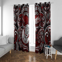 New Zealand Aotearoa Rugby Window Curtain Maori Fern Tattoo Art DT02 With Grommets Red - Polynesian Pride