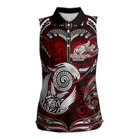 Personalized New Zealand Aotearoa Rugby Women Sleeveless Polo Shirt Maori Fern Tattoo Art DT02 Female Red - Polynesian Pride