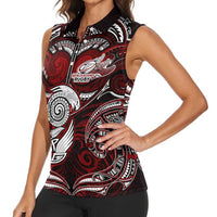 Personalized New Zealand Aotearoa Rugby Women Sleeveless Polo Shirt Maori Fern Tattoo Art DT02 - Polynesian Pride