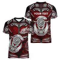 Personalized New Zealand Aotearoa Rugby Women V-Neck T-Shirt Maori Fern Tattoo Art DT02 - Polynesian Pride