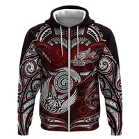 Personalized New Zealand Aotearoa Rugby Zip Hoodie Maori Fern Tattoo Art DT02 Zip Hoodie Red - Polynesian Pride