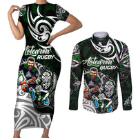 Personalized NZ Aotearoa Rugby Couples Matching Short Sleeve Bodycon Dress and Long Sleeve Button Shirt New Zealand Silver Fern DT02 Green - Polynesian Pride
