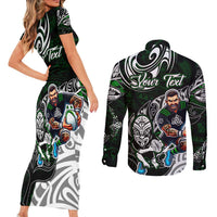 Personalized NZ Aotearoa Rugby Couples Matching Short Sleeve Bodycon Dress and Long Sleeve Button Shirt New Zealand Silver Fern DT02 - Polynesian Pride