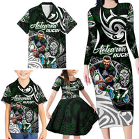 Personalized NZ Aotearoa Rugby Family Matching Long Sleeve Bodycon Dress and Hawaiian Shirt New Zealand Silver Fern DT02 - Polynesian Pride