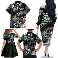 Personalized NZ Aotearoa Rugby Family Matching Off The Shoulder Long Sleeve Dress and Hawaiian Shirt New Zealand Silver Fern DT02 - Polynesian Pride