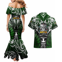 Personalised Warriors Maori Darts Couples Matching Mermaid Dress and Hawaiian Shirt New Zealand Darts Silver Fern DT02 - Polynesian Pride